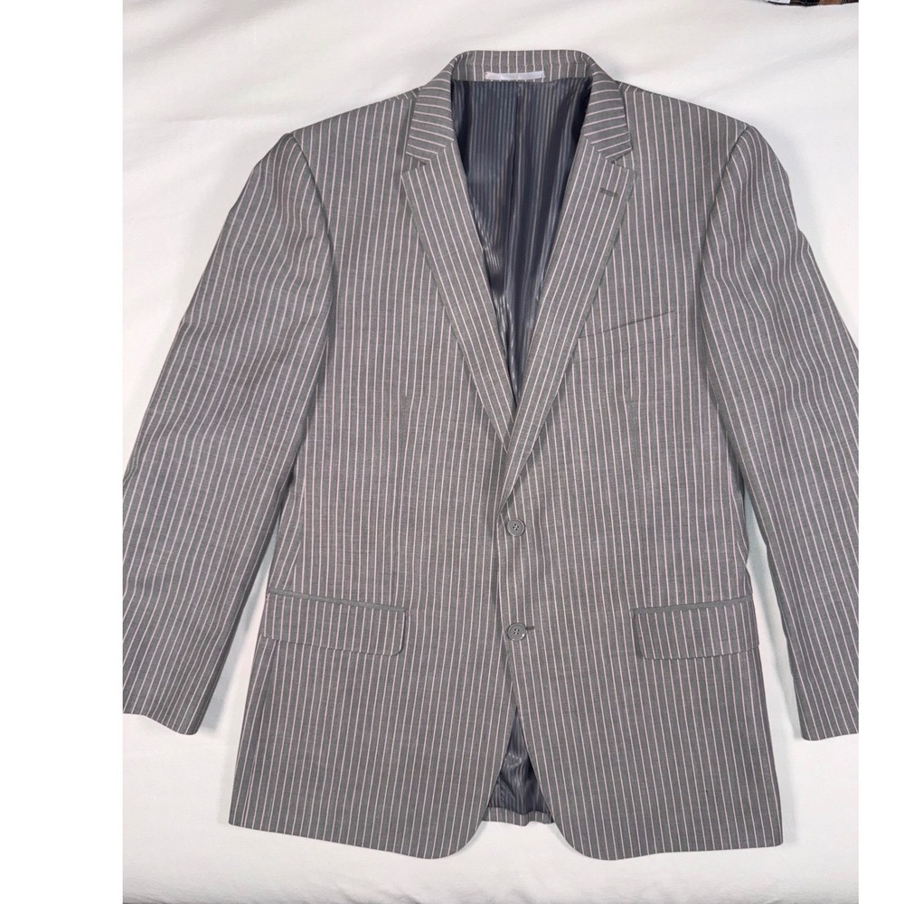 Bertolini Eli Thomas Mens Size 44i Grey Pink Pinstripe Wool Silk Blend Blazer